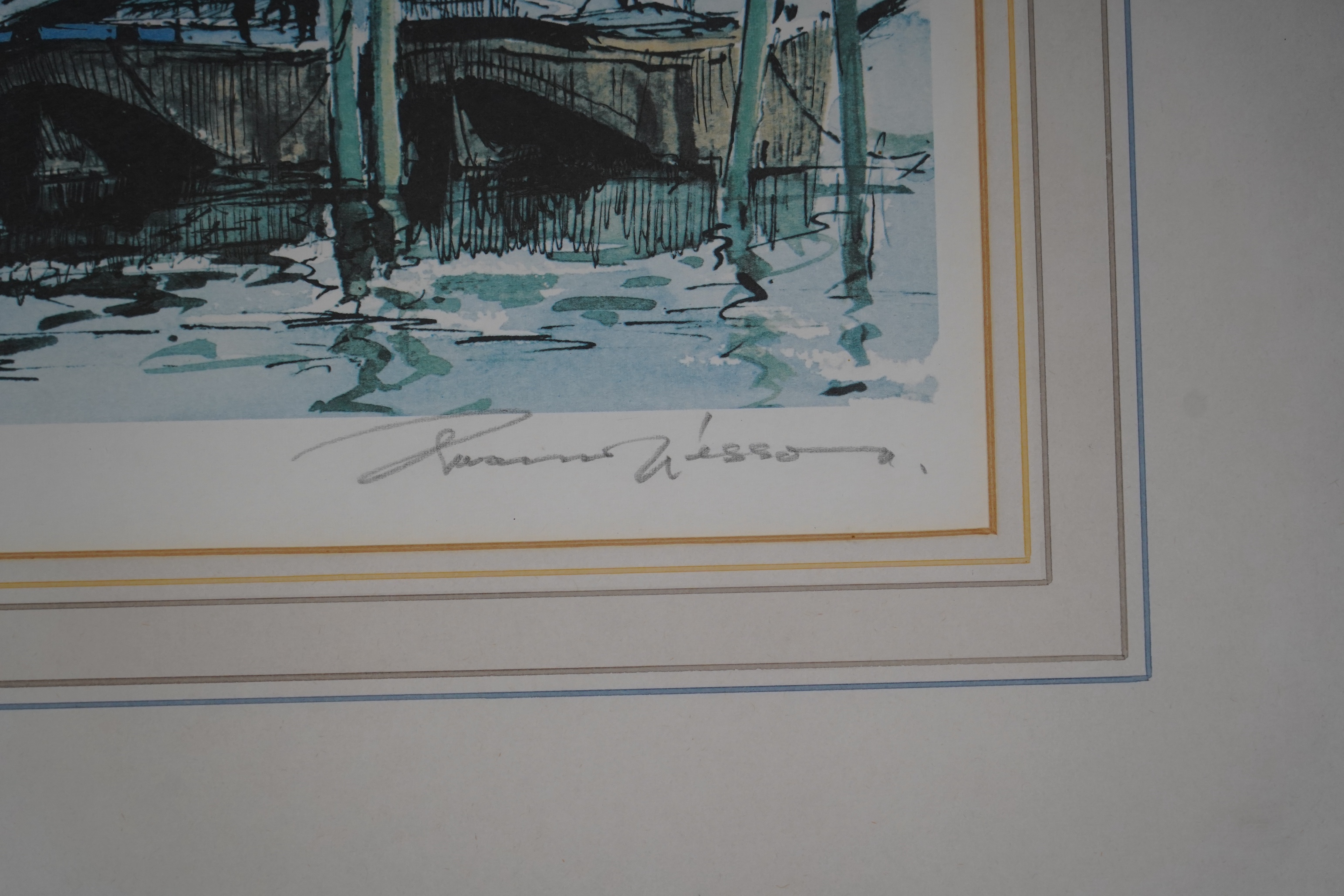 Edward Wesson (1910-1983), colour print, St Paul's and The Thames, signed in pencil, blindstamped, 35 x 52cm